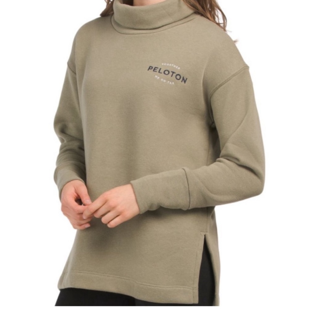 NWT Peloton Together We Go Far Olive Green Funnel Neck Sweatshirt Size Large